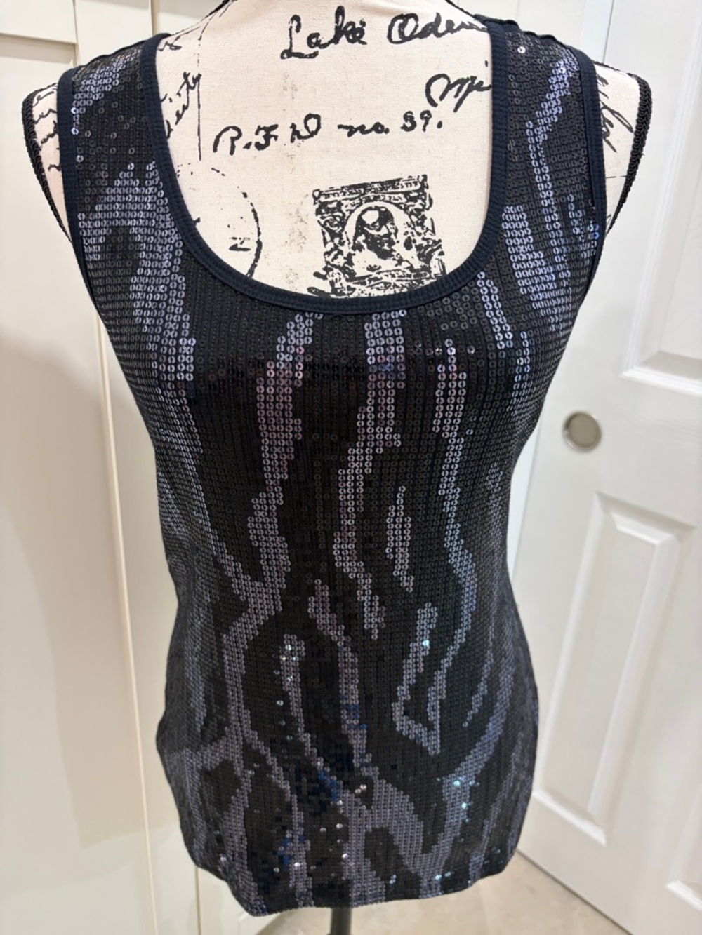 Sequin Animal-Print Tank Top - Black